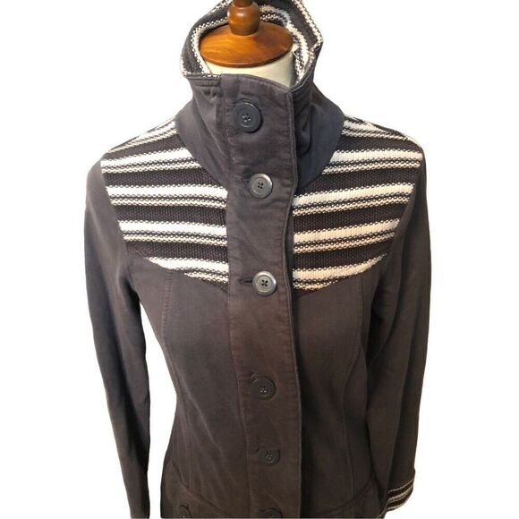 Prana Coat Knit Woven Button Up Pockets Long Jacket Gray XS - Picture 3 of 14